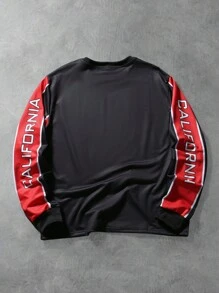 Manfinity EMRG Men's Motorcycle Street Style Letter Print Contrast Color Pullover Sweatshirt, Spring/Autumn