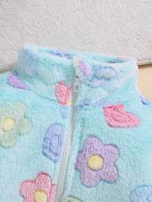 年轻女孩休闲可爱蓬松印花拉链保暖夹克 - 彩色 - 查看 3