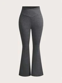 SHEIN EZwear 3pcs Women V-Waist Flare Leg Trousers Set - Multicolor - View 5