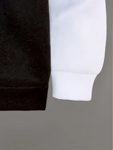 Boys Oversized Sweatshirt, Round Neck Pullover, Front Stylish, Street Fashion, Colorblock In Black White Grey, Matching, Comfortable Casual, Campus Style, Fashionable Matching, Sibling Outfit - Multicolor - View 3