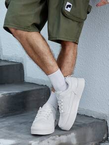 Beok Giày đế dày mới cho nam, Giày trượt patin buộc dây màu trơn, Giày thể thao mũi tròn tối giản ngoài trời, tăng chiều cao cho học sinh, giày trượt ván, giày thể thao thường ngày mùa thu đông - trắng - Xem 9