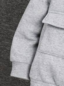 SHEIN Leap Crew Young Boy 2pcs Casual Sports Patch Pocket Long Sleeve Baseball Collar Zip-Up Sweatshirt And Solid Color Jogger Pants Set, Suitable For School, Garden, Beach, Birthday, Spring, Summer, Autumn, Winter - Light Grey - View 8