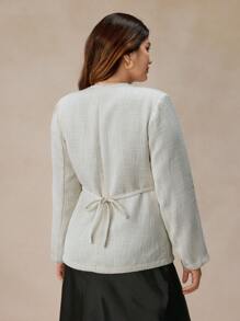Elaquor Veste élégante pour femmes en grande taille, de couleur unie, col en V, manches longues, simple boutonnage, pour l'automne - Multicolore - Voir 4