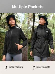 In My Nature 1pc Women Solid Color Drawstring Hooded Jacket With Pockets, Outdoor Sports Usewinter Women Tops Keep Warm - Black - View 4