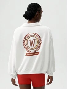 VARSITIE Hoodie Yoga & Leisure & Tennis Basic Prints With Women Sports Sweatshirts - White - View 2