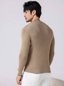 Manfinity CityGents Suéter de punto de manga larga de ajuste regular de color liso y delgado para hombre, informal, para parejas, trabajo, otoño