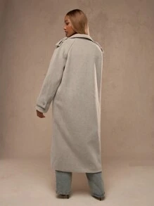 MISSGUIDED Designer Wool Winter Coat Long Maxi Length Sophisticated Outerwear With Shoulder Straps Office Professional Business Formal Luxury Classic Fall