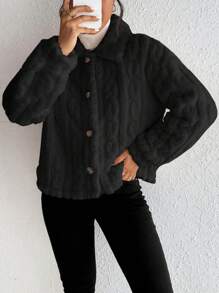 SHEIN Frenchy Women's Solid Color Front Button Long Sleeve Simplistic Jacket, Casual Everyday Wear