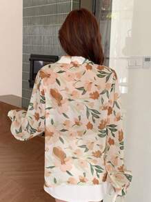 DAZY 1 chiếc áo cánh dài tay bằng vải chiffon in hoa thanh lịch dành cho nữ - Màu Mù tạt vàng - Xem 2