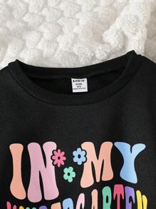 SHEIN Bộ 2 quần dài ống đứng in chữ giữ nhiệt cho bé gái và quần lưng thun co giãn, mùa thu đông - Nhiều màu - Xem 6