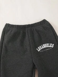 Young Girl A-Letter Applique Print Thermal Lining Casual Sweatpants With Cinched Waist, Black/Gray/Dark Gray, Multiple Pieces Set For Autumn/Winter - Multicolor - View 6
