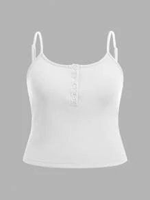 Flirla Camiseta sin mangas casual de mujer talla grande con botones y costillas