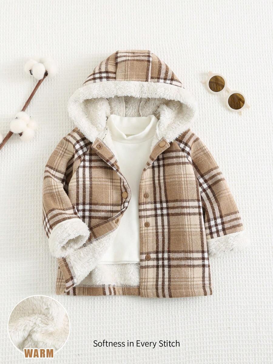 Cozy Pixies Baby Girl Colorful Plaid Hooded Thick Casual Jacket, Windproof Long Elegant Coat With Hoodie
