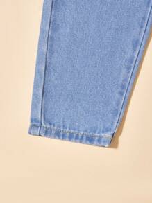 SHEIN 女童牛仔裤，多色拼接牛仔布，学院风，舒适棉质面料，休闲优雅，粉色、浅蓝色和深蓝色撞色设计，三色搭配，百搭柔软，适合日常出行、聚会、旅行、返校、户外活动和通勤。 - 彩色 - 查看 3