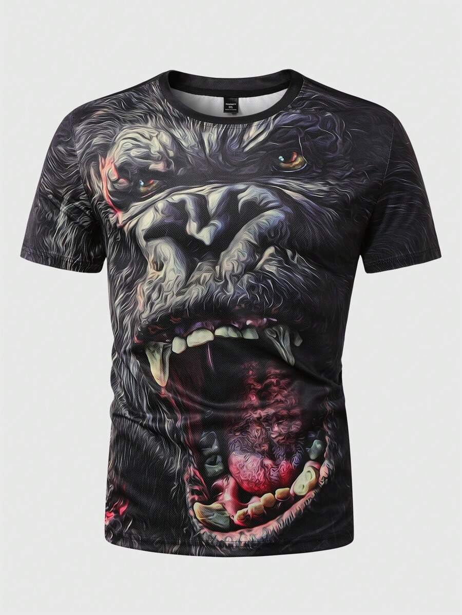 Manfinity LEGND Plus Size Men Summer Casual Animal Print Short Sleeve T-Shirt, Daily Wear - Multicolor - View 1