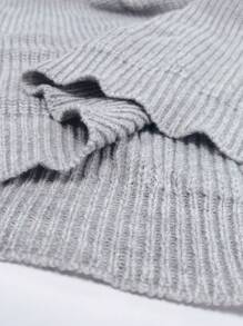 Flirla Solid Minimalist Stylish Button Shoulder Knit Sweater Dress, Plus Size, European & American Style - Grey - View 4