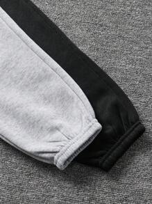 SHEIN Leap Crew 年轻男孩 2 件套休闲日常字母印花松紧腰宽松纯色运动裤多件装，1 黑色和 1 灰色，针织裤套装适合学校、花园、海滩、生日、春/夏/秋/冬季 - 彩色 - 查看 5