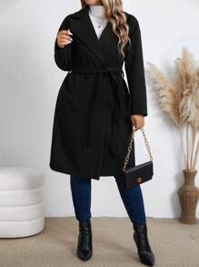 Plus Size Casual Solid Color Lapel Jacket, Autumn/Winter