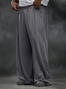 Manfinity VCAY Quần dài rộng rãi xếp ly dệt không co giãn cỡ lớn cho nam - Xám - Xem 3