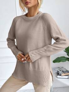 RueChic Maglione manica raglan orlo a fessura - Beige - Visualizzare 3