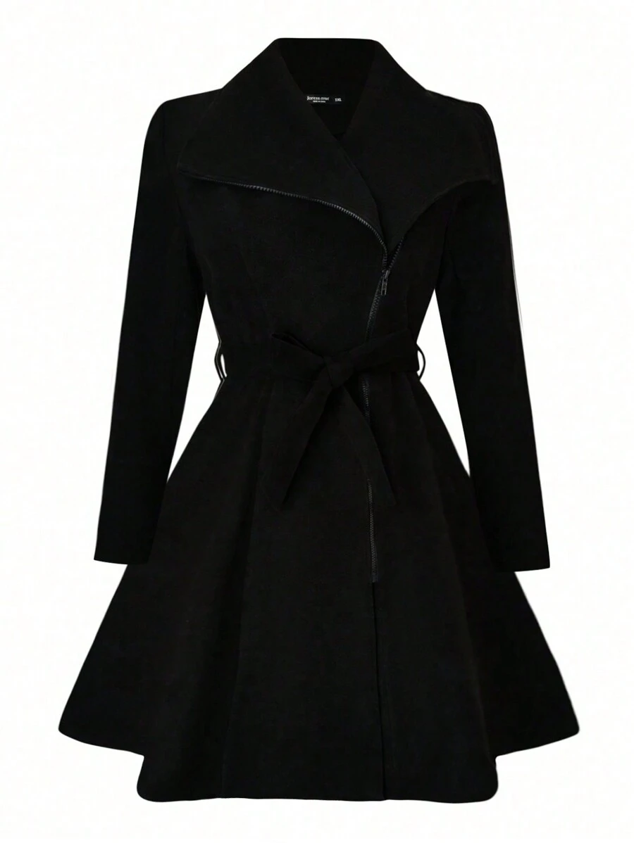 SHEIN Clasi Plus Size Elegant Solid Color Cinched Waist Coat For Autumn