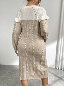 SHEIN Unity Plus Size Autumn/Winter Casual Color-Block Ruffle Hem Sweater Dress - Apricot - View 2