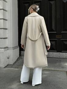 EURMUSE BEIGE LEATHER HIGH QUALITY MAXI TRENCHCOAT WITH BELT DETAIL - Beige - View 10