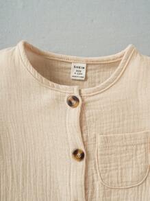 Souflis Souflis Baby Boy Simple And Comfortable White Crepe Romper, Spring/Summer - Khaki - View 7