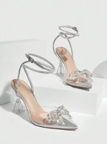 SHEIN X Belle Mariano CUCCOO SZL 透明水钻穆勒鞋派对坏人时尚别致华丽风格万圣节圣诞节迪斯科派对性感夜晚秋季 - 銀色 - 查看 6