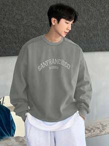 DAZY 1pc Men Letter Embroidery Pullover Sweatshirt, Autumn - Grey - View 2