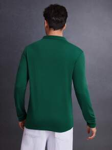 Manfinity VCAY Heren gebreide getailleerd ronde hals lange mouw casual poloshirt, geschikt voor de herfst