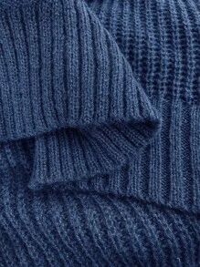 EMERY ROSE 大码女式休闲常规宽松直筒针织连衣裙，立领落肩长袖灯笼袖钻石纽扣绳编织纹理麻蓝色毛衣连衣裙，秋冬 - 藏蓝色 - 查看 3