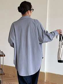 DAZY Women's Plain Regular Collar Oversized Corduroy Thick Casual Shirt