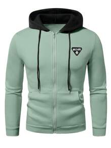 Manfinity Hypemode Men's Front Zip-Up Long Sleeve Plain Color Splice Pocket Design Simple Hooded Casual Sweatshirt - Multicolor - View 3