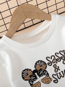 SHEIN 2 件套豹纹长袖圆领抽绳连帽衫运动衫和豹纹裤休闲装 - 彩色 - 查看 3