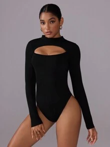 Easithlete 女士休闲镂空纯色长袖运动连体裤，适合秋季 - 黑色 - 查看 5