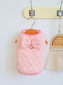 PETSIN Abrigo para mascota cálido y amigable con correa, decorado con moño rosa, para otoño/invierno - Rosa - Ver 3