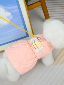 PETSIN Pink Bee Design Cute Flannel Warm Pullover Dress For Pets, Suitable For Autumn/Winter - Pink - View 3