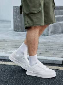 Beok Giày đế dày mới cho nam, Giày trượt patin buộc dây màu trơn, Giày thể thao mũi tròn tối giản ngoài trời, tăng chiều cao cho học sinh, giày trượt ván, giày thể thao thường ngày mùa thu đông - trắng - Xem 2