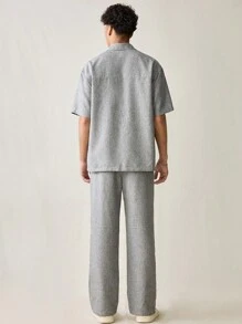 Manfinity VCAY 2pcs Men's Casual Loose Solid Color Short Sleeve Shirt And Drawstring Waist Straight Leg Pants Set - Grey - View 2