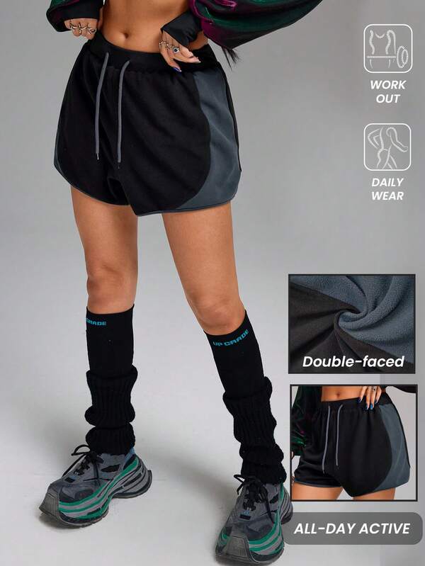 Innovista Pantalones cortos deportivos cómodos de mujer con forro polar, de color contrastante, con cordón, con mallas incorporadas antifricción 2 en 1, de doble capa, para entrenamiento, actividades diarias, yoga, pilates, HIIT, entrenamiento, ciclismo, ejercicio al aire libre, saludable, preparados para TT, Reel de , FYP