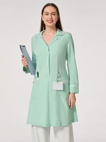 TaskEZ 纯色领子带口袋长袖制服护士服