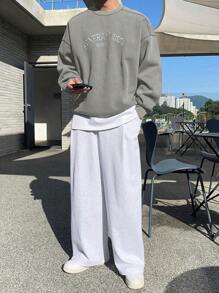 DAZY 1pc Men Letter Embroidery Pullover Sweatshirt, Autumn - Grey - View 3