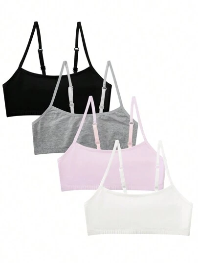 4 件套 Tween Girls 不可拆卸加垫训练运动舒适内衣，简约时尚设计