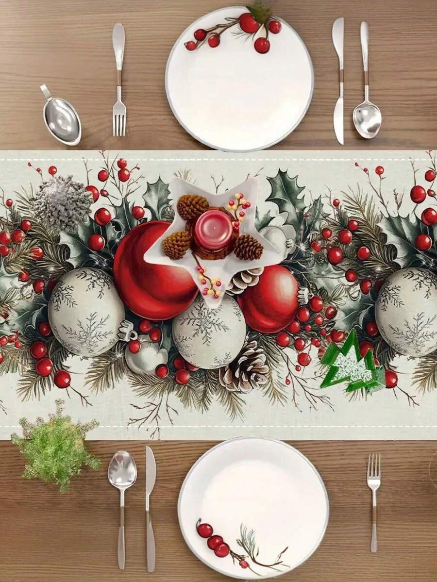 1pc, Merry Christmas Table Runner, Buffalo Plaid Pattern, Rectangular