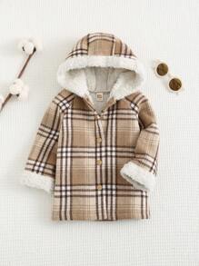 Cozy Pixies Baby Girl Colorful Plaid Hooded Thick Casual Jacket, Windproof Long Elegant Coat With Hoodie