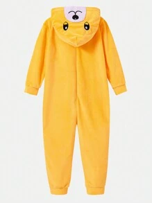 SHEIN 女童可爱趣味太阳图案长袖长帽连体衣家居服 - 黃色 - 查看 2
