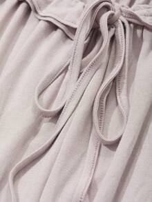 DAZY 宽松褶皱荷叶边系带长袖睡袍 - 粉色 - 查看 7