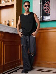 Manfinity Dauomo Chemise sans manches en lin pour hommes, débardeur casual pour hommes, débardeur de plage