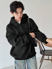 FRIFUL 女士褶皱后背加厚保暖卫衣，长袖连帽衫，秋冬季保暖款 - 黑色 - 查看 4